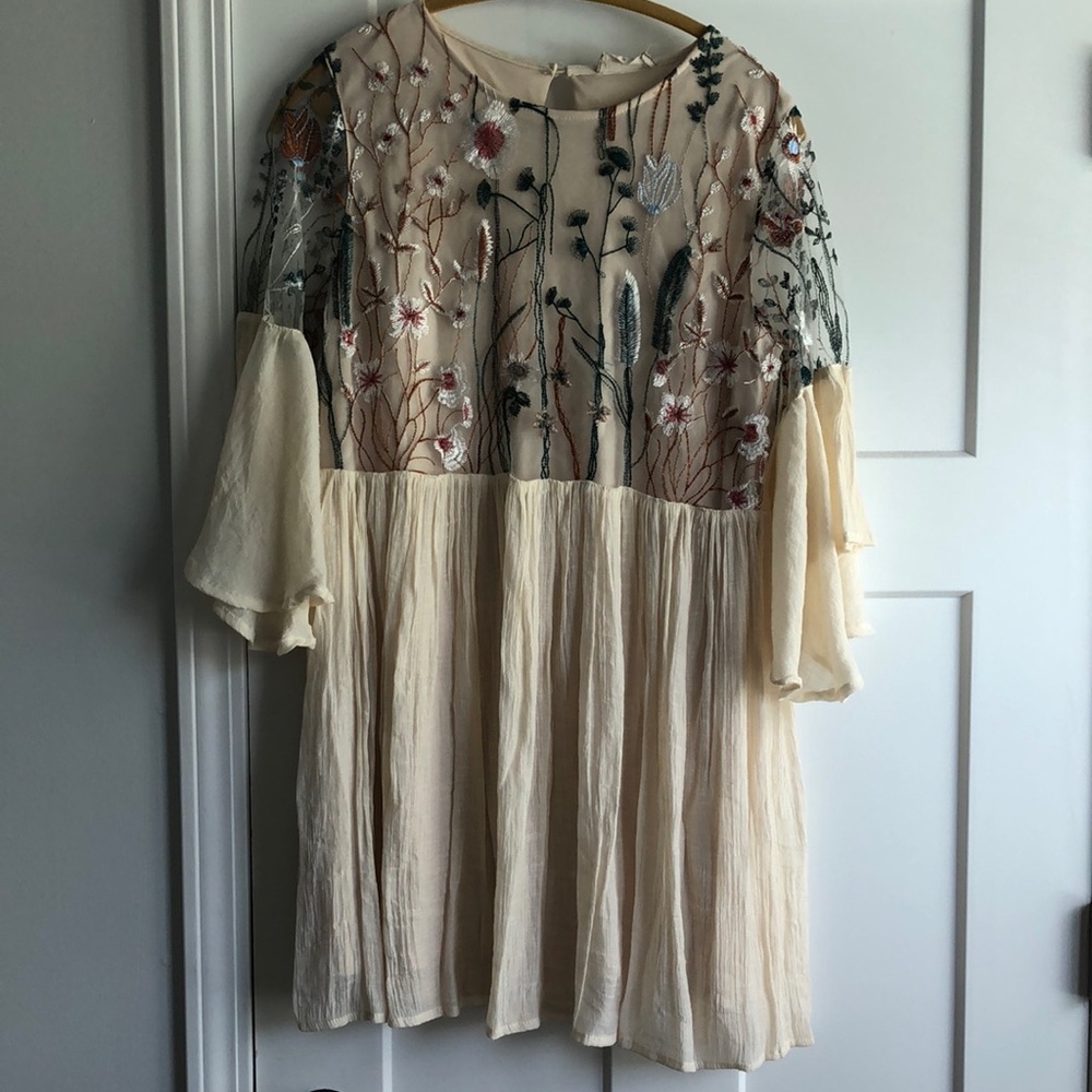 Altar'd State Cream Floral Embroidered Mini Dress Size M